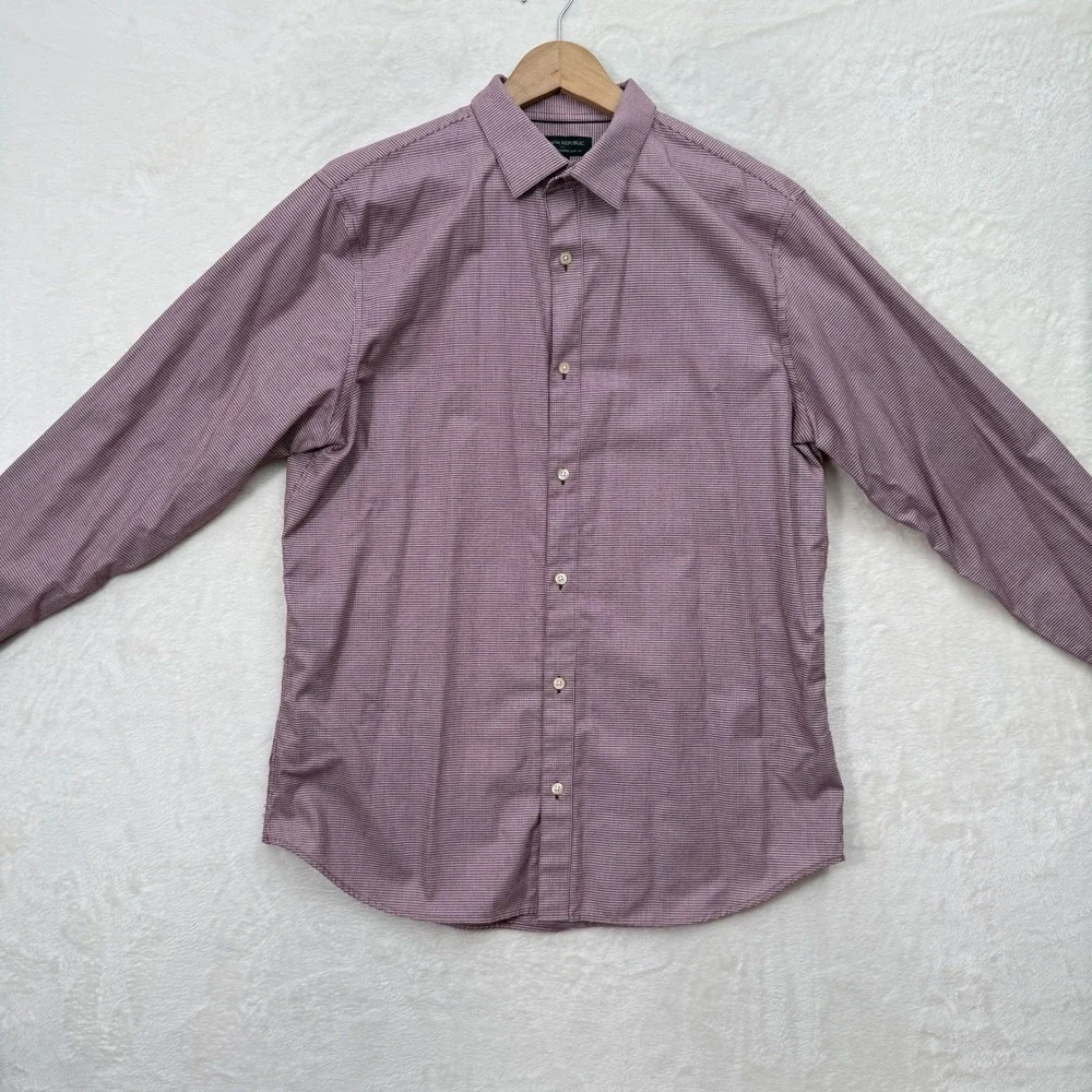 Banana Republic Button Down Mens‎ XL Burgundy Houndstooth Non-Iron Tailored Slim